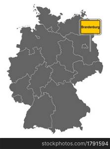 Map of Germany with road sign of Brandenburg