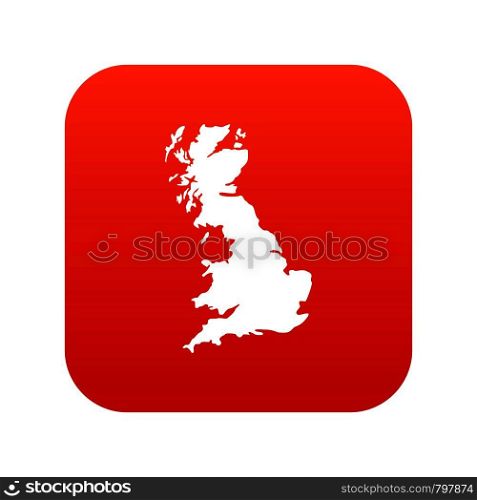 Map of Great Britain icon digital red for any design isolated on white vector illustration. Map of Great Britain icon digital red