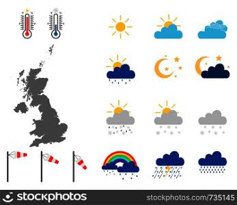 Map of Great Britain with weather symbols