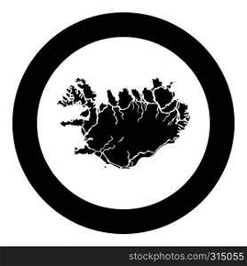 Map of Iceland icon black color vector in circle round illustration flat style simple image. Map of Iceland icon black color vector in circle round illustration flat style image