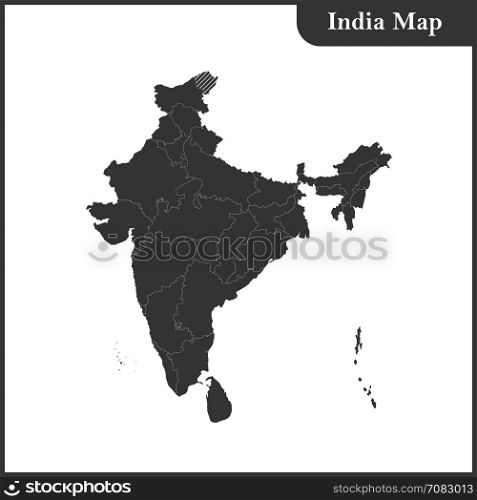 Map of India and Sri Lanka. The detailed map of the India with regions and Sri Lanka