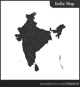 Map of India and Sri Lanka. The detailed map of the India with regions and Sri Lanka