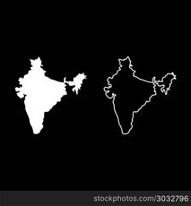 Map of India icon set white color vector illustration flat style simple image outline