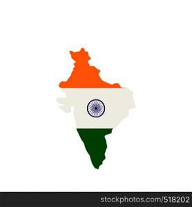 Map of India with the image of the national flag icon in flat style isolated on white background. Map of India with the image of the national flag