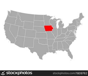 Map of Iowa in USA