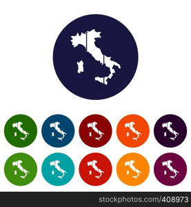 Map of Italy set icons in different colors isolated on white background. Map of Italy set icons