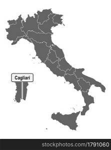 Map of Italy with road sign of Cagliari