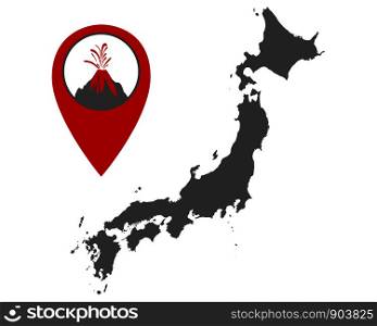 Map of Japan with volcano locator