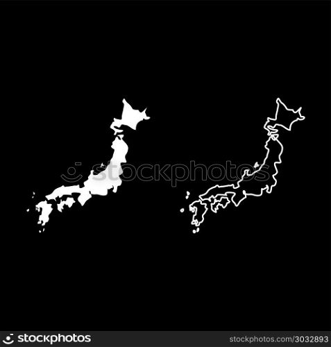 Map of Japon icon set white color vector illustration flat style simple image outline
