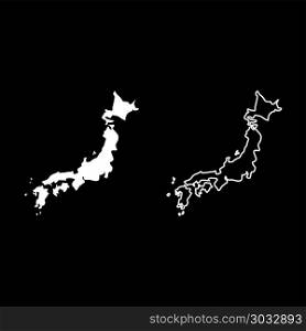 Map of Japon icon set white color vector illustration flat style simple image outline