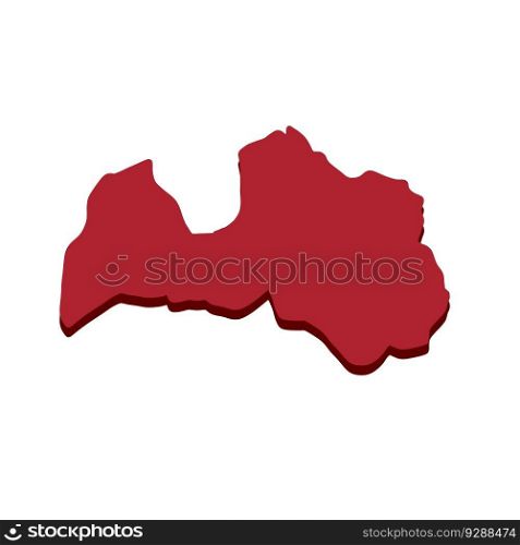Map of Latvia in colors of national flag. Red and black symbol of Eastern European country. Silhouette of state. Flat cartoon. Map of Latvia in colors of national flag.
