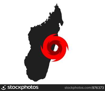 Map of Madagascar and hurricane symbol