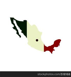 Map of Mexico with the image of the national flag icon in flat style isolated on white background. Map of Mexico with the image of the national flag