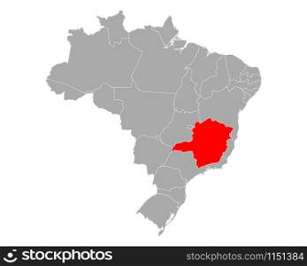 Map of Minas gerais in Brazil