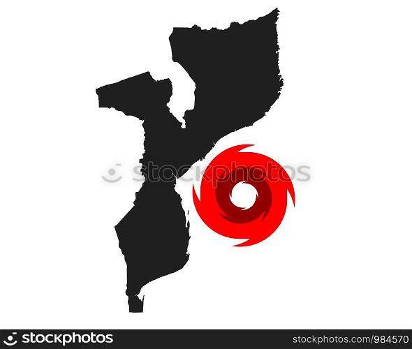Map of Mozambique and hurricane symbol