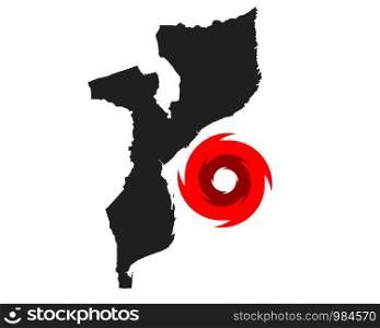 Map of Mozambique and hurricane symbol