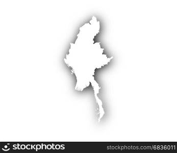Map of Myanmar with shadow