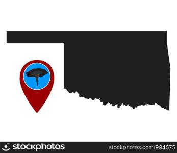 Map of Oklahoma and pin tornado warning