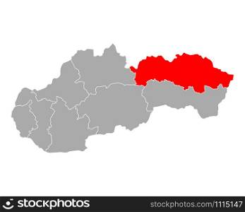 Map of Presovsky kraj in Slovakia