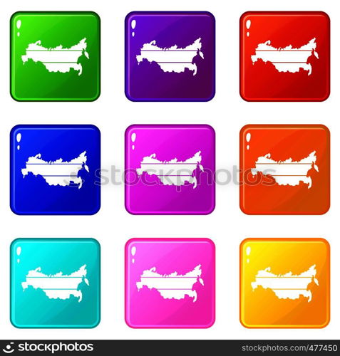 Map of Russia icons of 9 color set isolated vector illustration. Map of Russia set 9