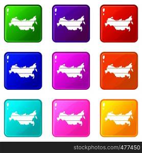 Map of Russia icons of 9 color set isolated vector illustration. Map of Russia set 9