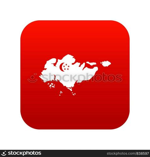 Map of Singapore with flag icon digital red for any design isolated on white vector illustration. Map of Singapore with flag icon digital red