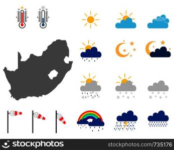 Map of South Africa with weather symbols