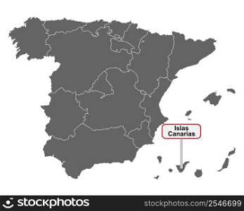 Map of Spain and Canary Islands with place name sign of Islas Canarias