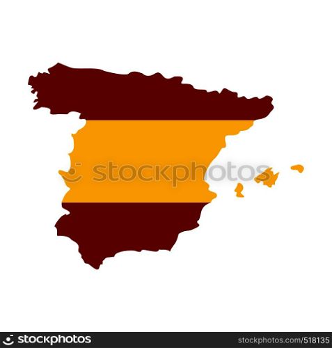 Map of Spain in Spanish flag colors icon in flat style isolated on white background. Map of Spain in Spanish flag colors icon