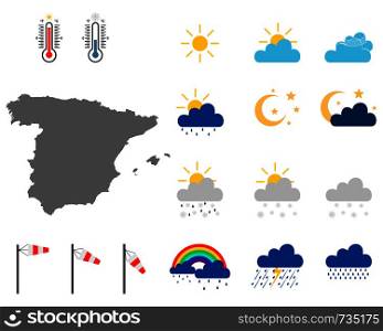 Map of Spain with weather symbols