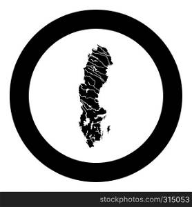 Map of Sweden icon black color vector in circle round illustration flat style simple image. Map of Sweden icon black color vector in circle round illustration flat style image