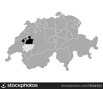 Map of Switzerland with flag of Fribourg