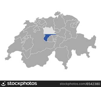 Map of Switzerland with flag of Luzern