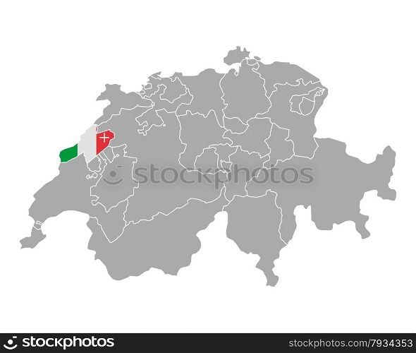 Map of Switzerland with flag of Neuchatel