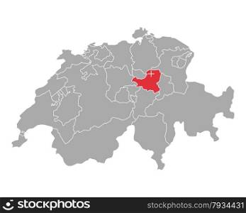 Map of Switzerland with flag of Schwyz