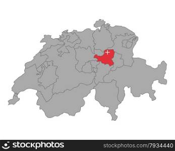 Map of Switzerland with flag of Schwyz