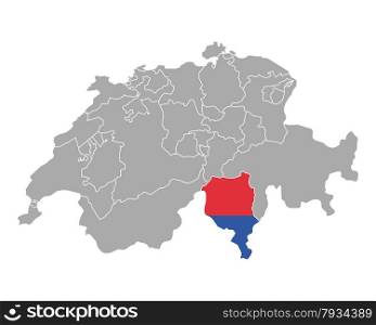 Map of Switzerland with flag of Ticino