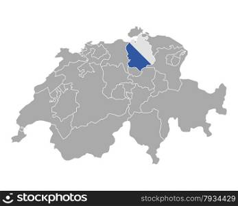 Map of Switzerland with flag of Zuerich