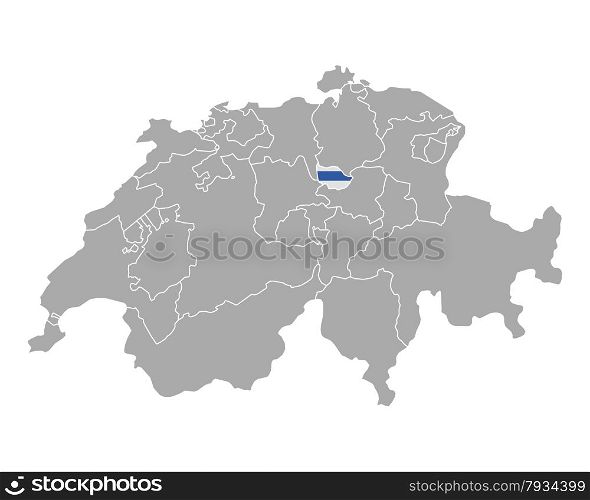 Map of Switzerland with flag of Zug