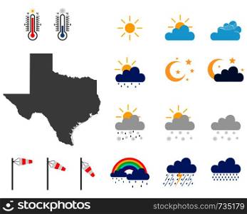 Map of Texas with weather symbols