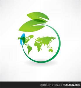 map of the earth and leaves icon