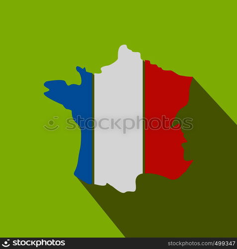 Map of the French Republic with national flag icon in flat style on a green background. Map of the French Republic with national flag icon