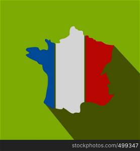 Map of the French Republic with national flag icon in flat style on a green background. Map of the French Republic with national flag icon
