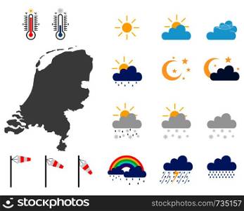 Map of the Netherlands with weather symbols