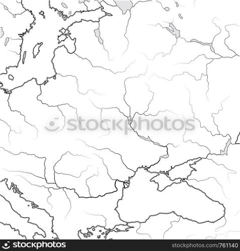 Map of The SLAVIC & BALTIC Lands: Eastern Europe, Kiev Russ, Ukraine, Moscovia, Scythia, Baltica, Lithuania, Poland, Czechia, Croatia, Yugoslavia, Romania and Hungary. Geographic chart with landscape.