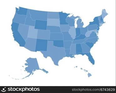 Map of the United States. Highly detailed map of the United States. All states are separate elements and layered in alphabetic order