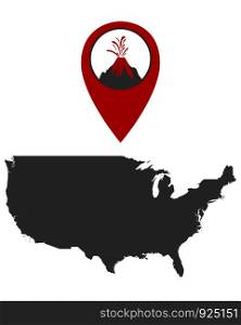 Map of the USA with volcano locator