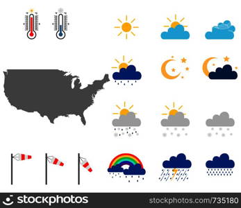 Map of the USA with weather symbols