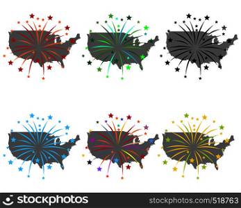 Map of USA with fireworks