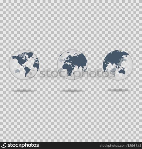 Map of world in realistic style with shadow. 3D globe of world. Vector EPS 10